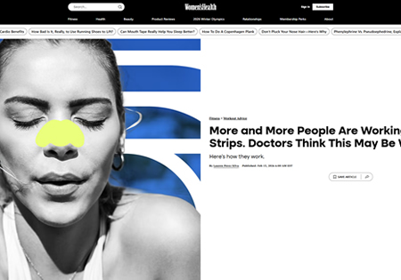 Screenshot of article titled: More and More People Are Working Out in Nasal Strips. Doctors Think This May Be Why.